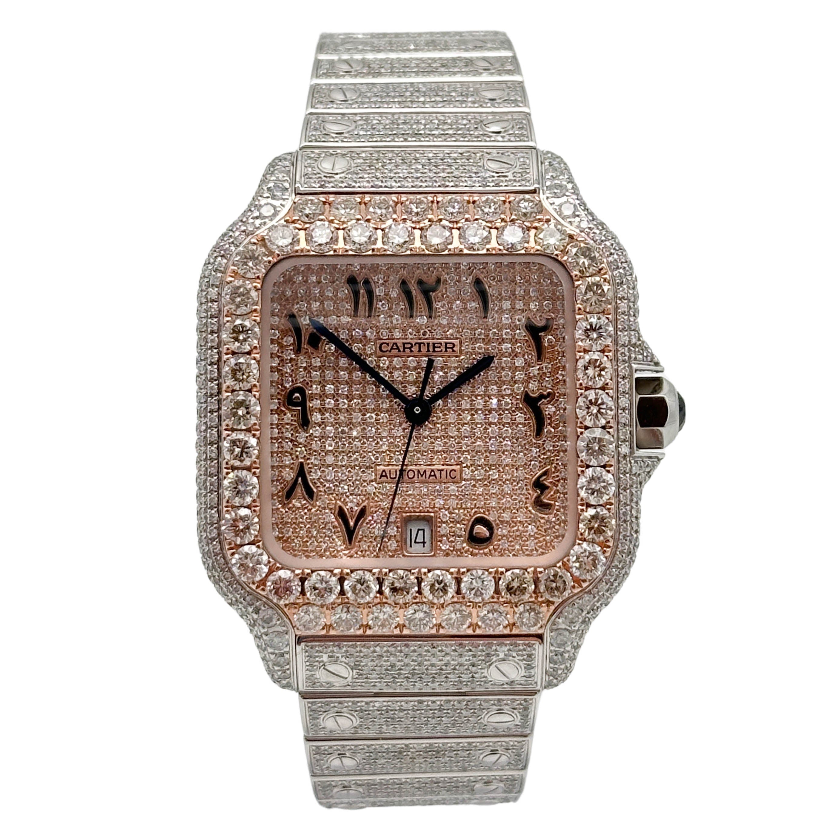 Cartier santos 2024 watch iced out