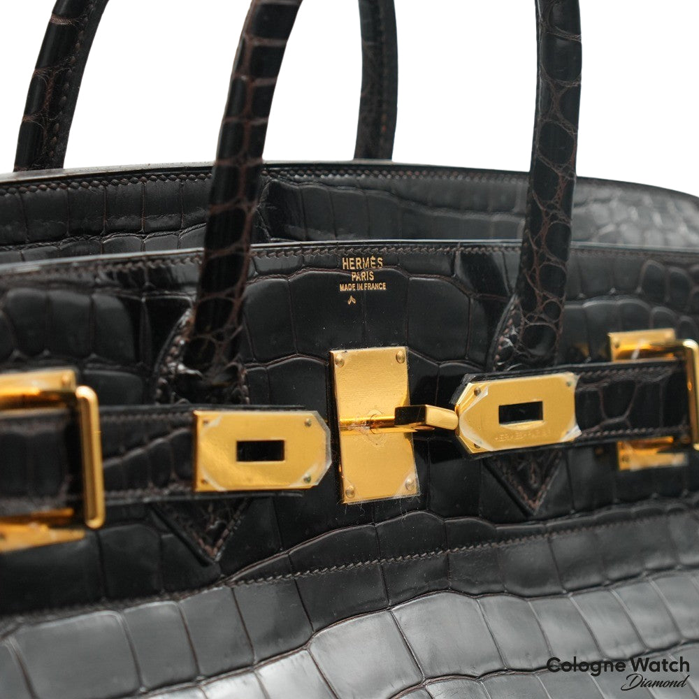 Hermes HAC Birkin Bag Noir Clemence with Gold Hardware 45 Black