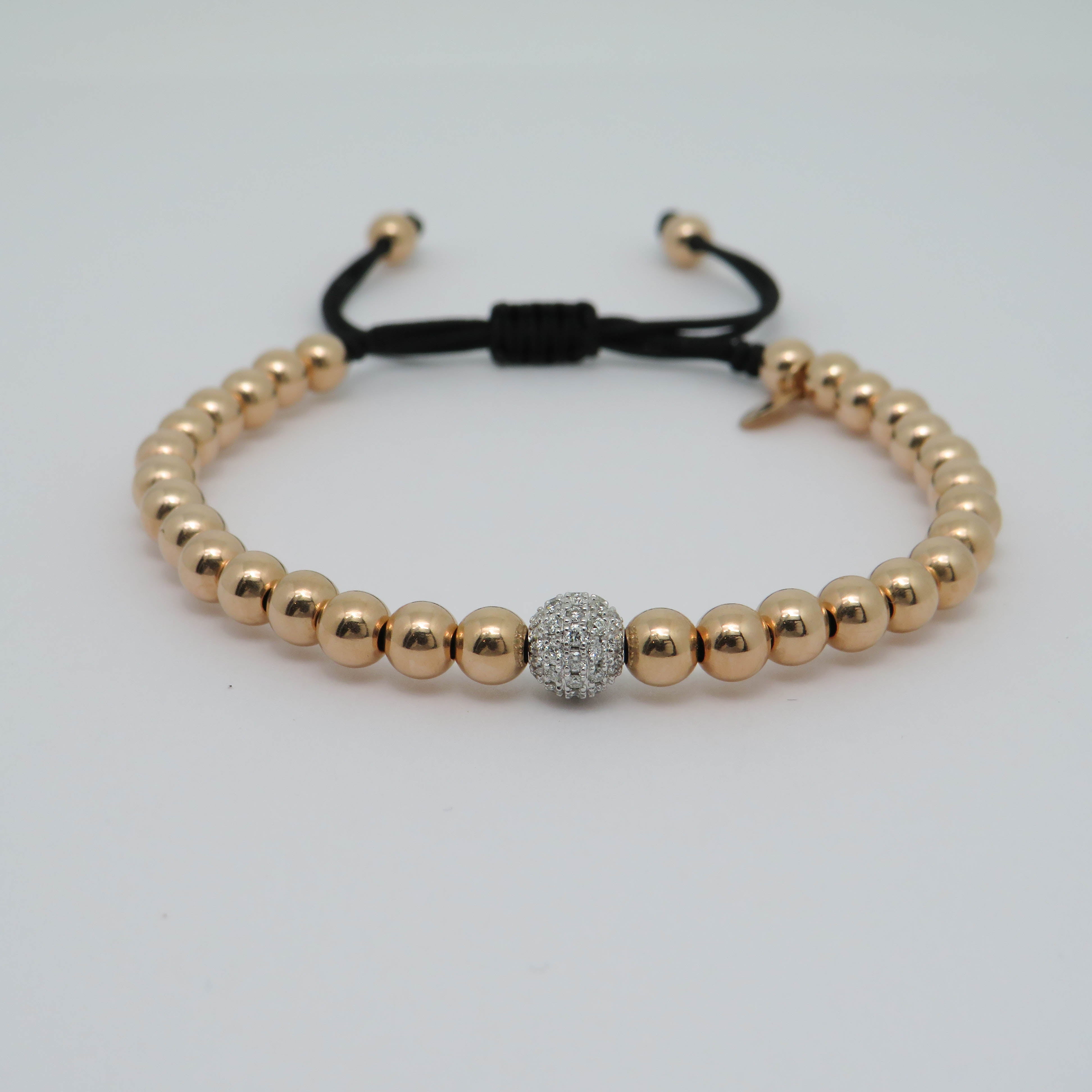 Jaibor pull bracelet with 0.42ct G-si diamond in 750/18K rose gold / nylon