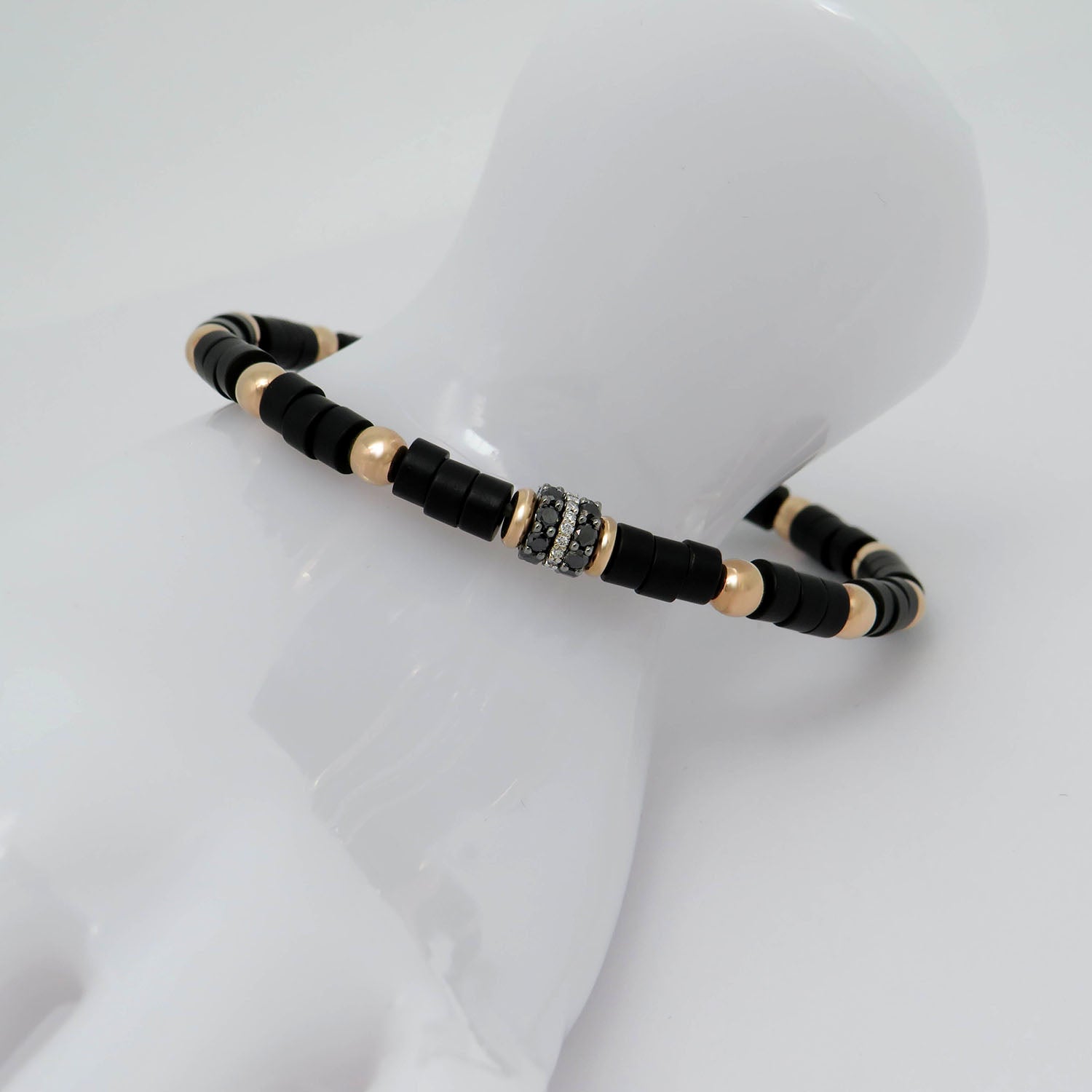 Jaibor Armspange mit 0,61ct Brillant u. Onyx in 750/18K Rosegold / Titan