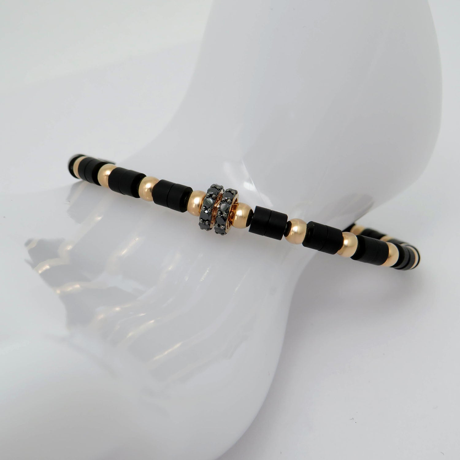 Jaibor bangle with 0.50ct brilliant-cut diamond and onyx in 750/18K rose gold / Titanium