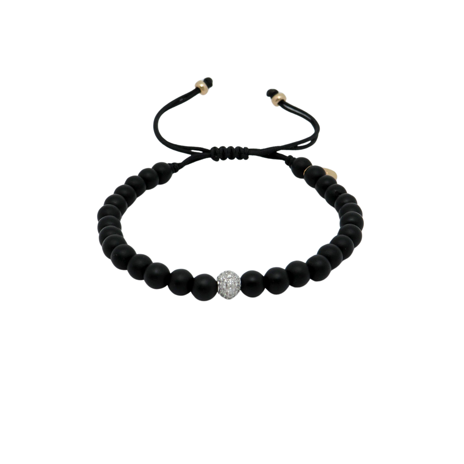 Jaibor pull bracelet with 0.24ct G-si brilliant-cut diamond and onyx in 750/18K rose gold / nylon