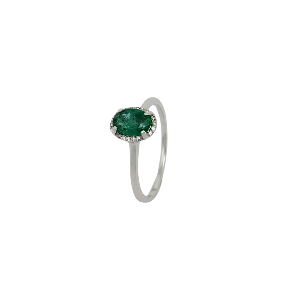 Ring mit 0,04ct TW-si Brillant und 0,80ct Smaragd in 750/18K Weißgold Gr. 54