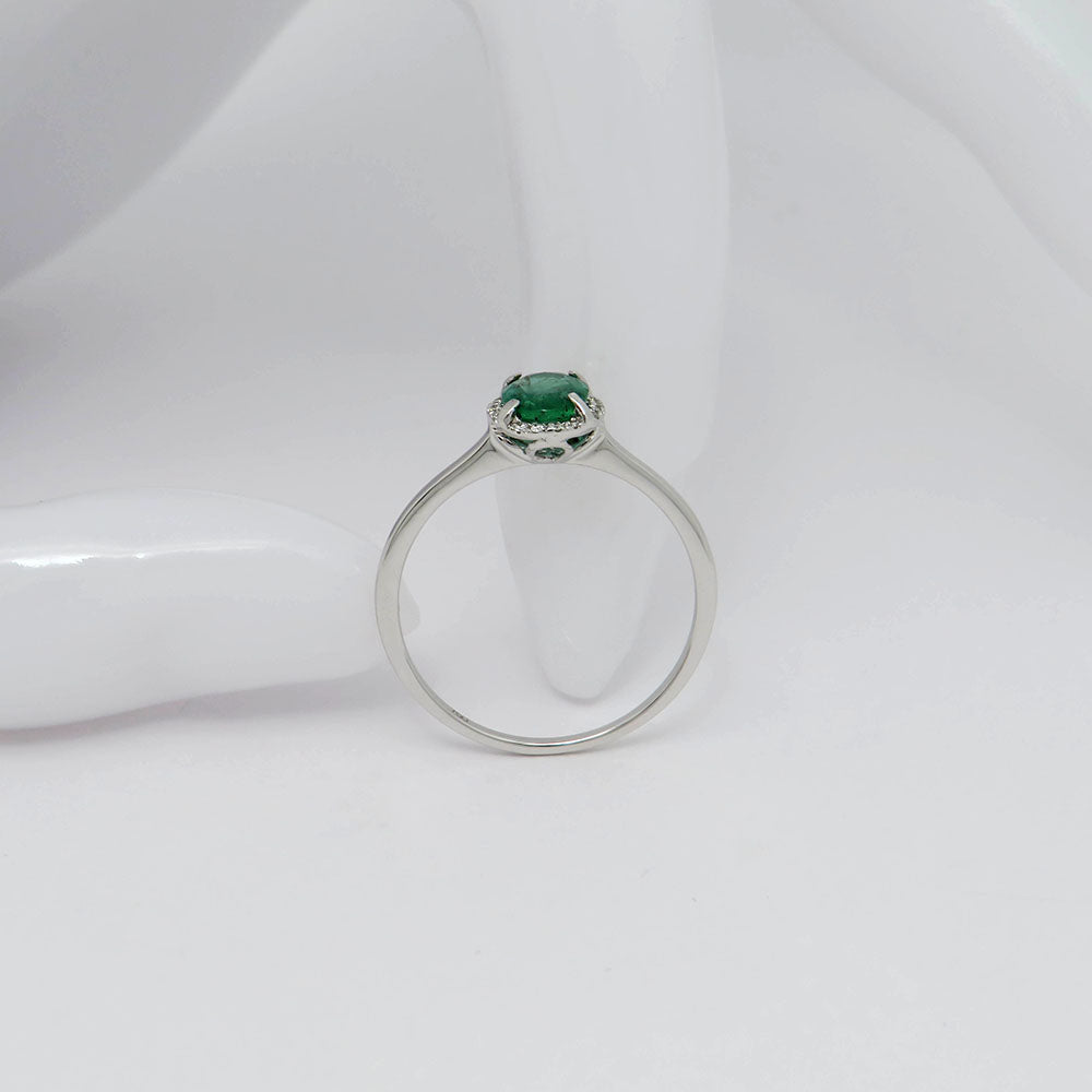 Ring with 0.04ct TW-si brilliant-cut diamond and 0.80ct emerald in 750/18K White Gold size 54