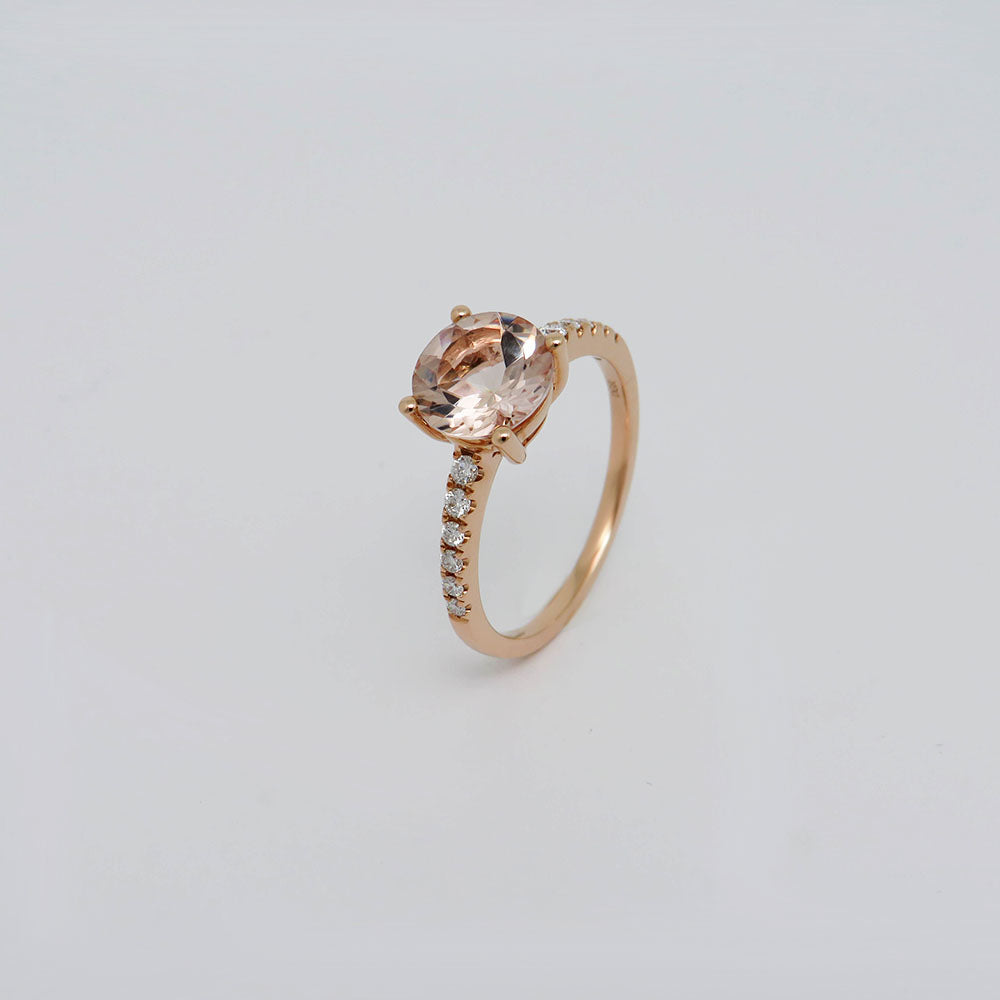 Ring with 0.20ct TW-si brilliant-cut diamond and 1.58ct morganite in 750/18K rose gold size 54