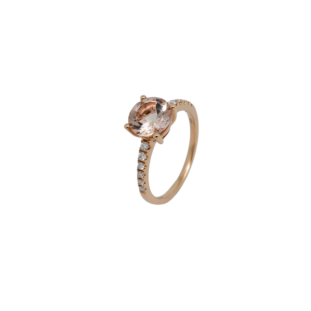 Ring with 0.20ct TW-si brilliant-cut diamond and 1.58ct morganite in 750/18K rose gold size 54