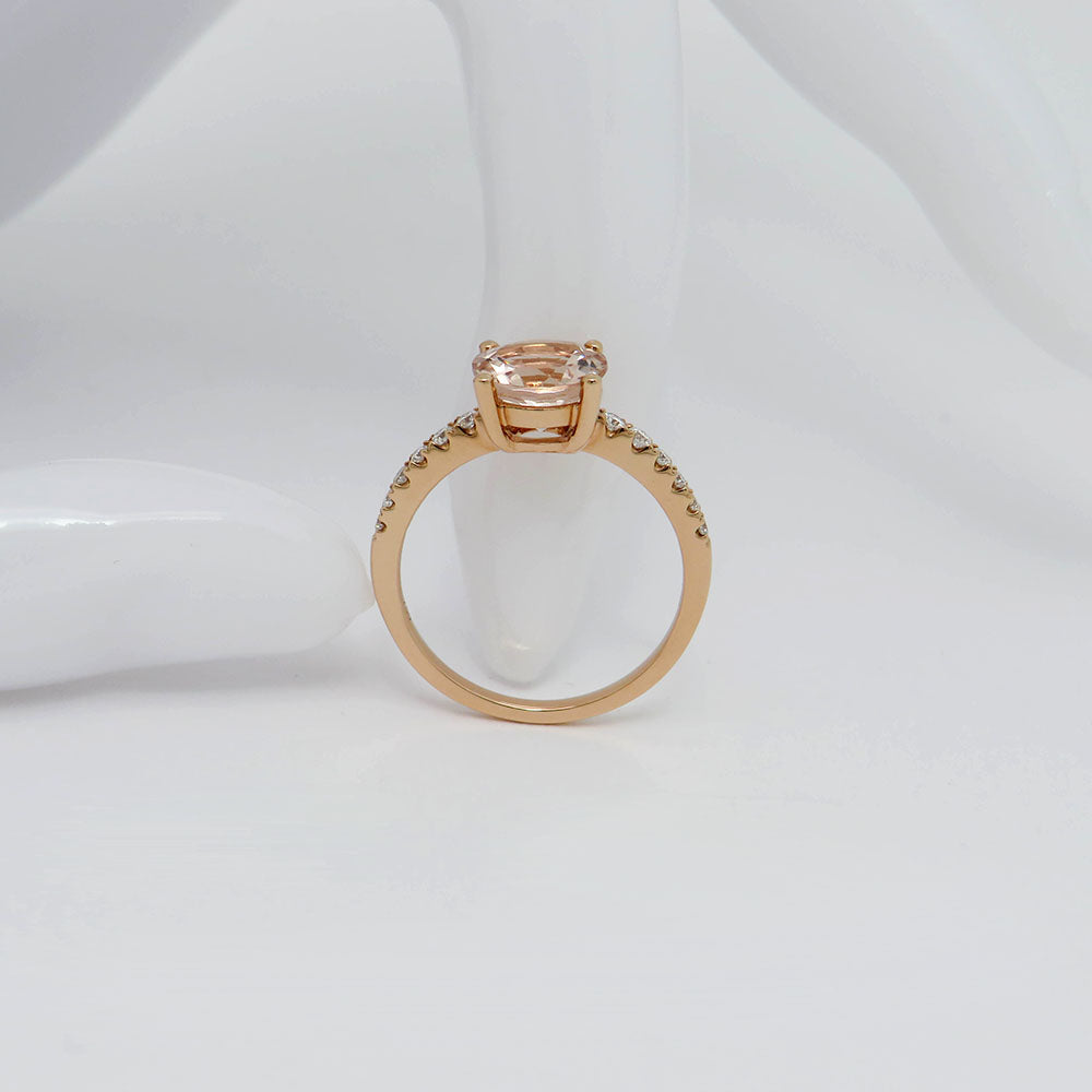 Ring with 0.20ct TW-si brilliant-cut diamond and 1.58ct morganite in 750/18K rose gold size 54