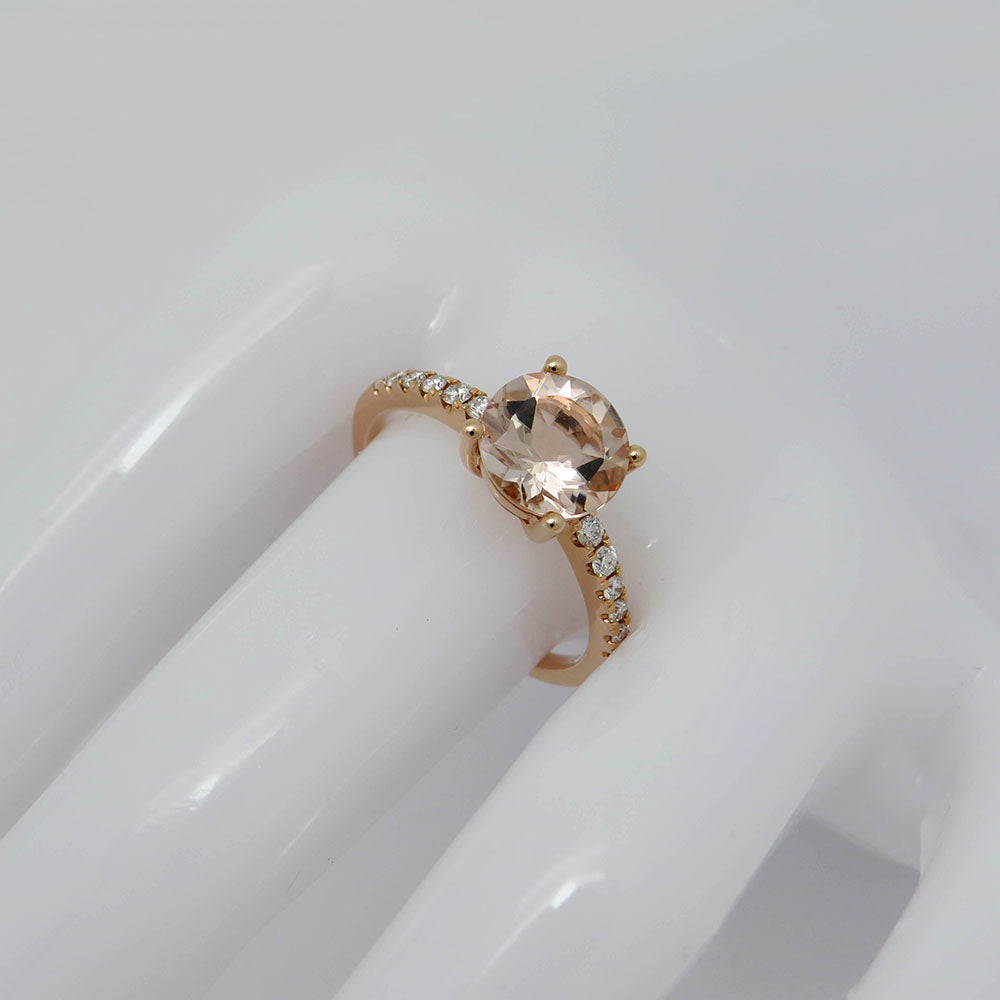 Ring with 0.20ct TW-si brilliant-cut diamond and 1.58ct morganite in 750/18K rose gold size 54