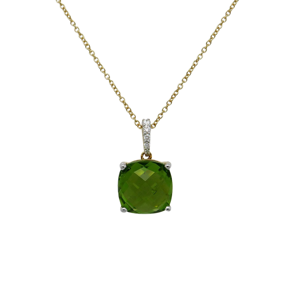 Chain and Pendant with 0.04ct TW-si diamond and 3.78ct peridot in 750/18K Yellow Gold