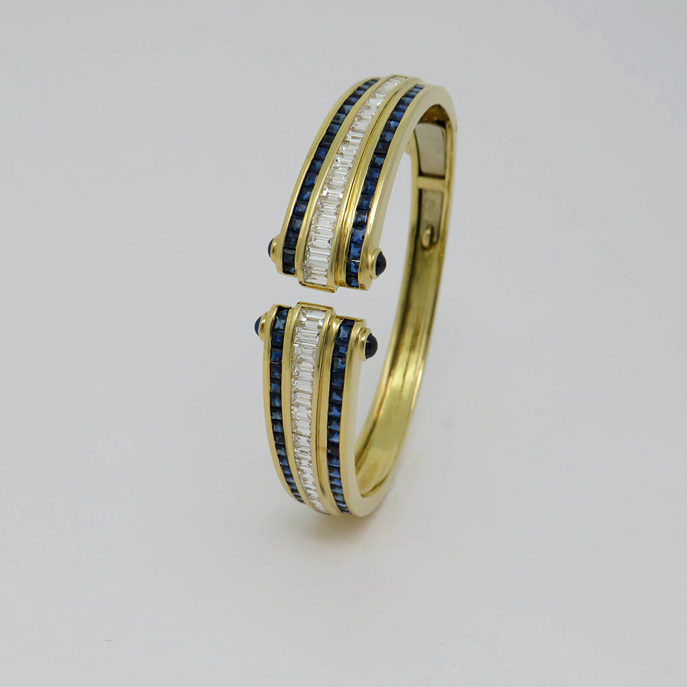 Armreif Armspange mit ca. 5,00ct TW-vs Diamant u. ca. 4,00ct Saphir 18K Gelbgold