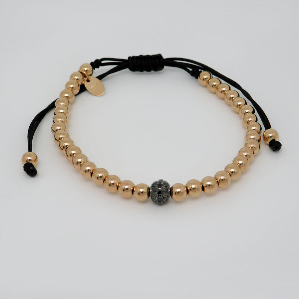 Jaibor pull bracelet with 0.25ct black diamonds in 750/18K rose gold / nylon