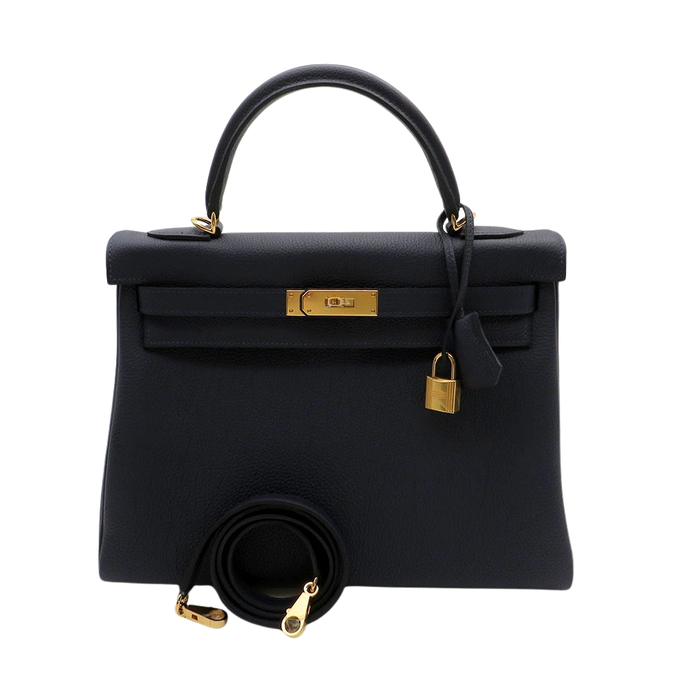 Hermès Kelly 32 Retourne Veau Togo leather 2Z bleu Nuit with Yellow Gold fittings