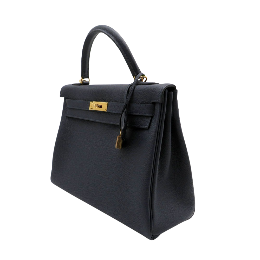 Hermès Kelly 32 Retourne Veau Togo leather 2Z bleu Nuit with Yellow Gold fittings