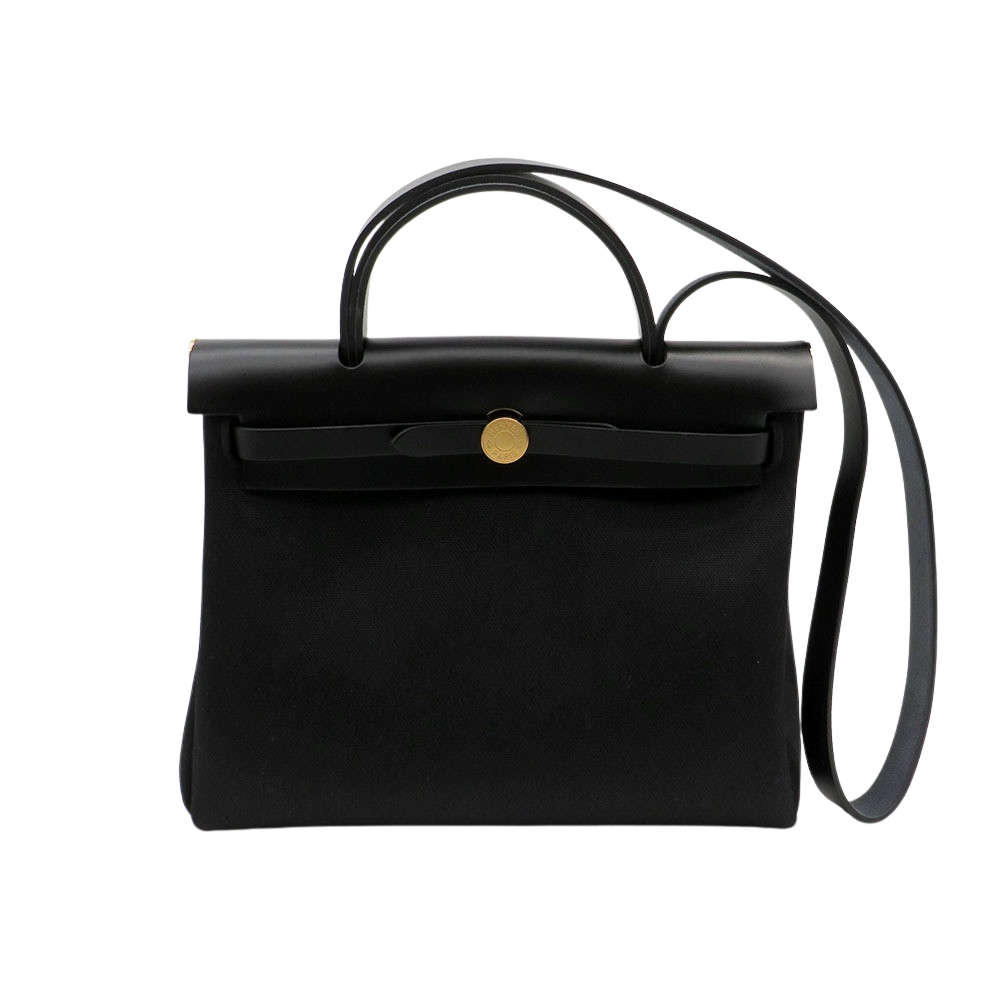 Hermès Herbag Zip 31 Retourné, noir / noir mit Gelbgold Beschlägen ungetragen