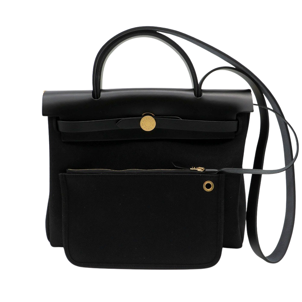 Hermès Herbag Zip 31 Retourné, noir / noir mit Gelbgold Beschlägen ungetragen