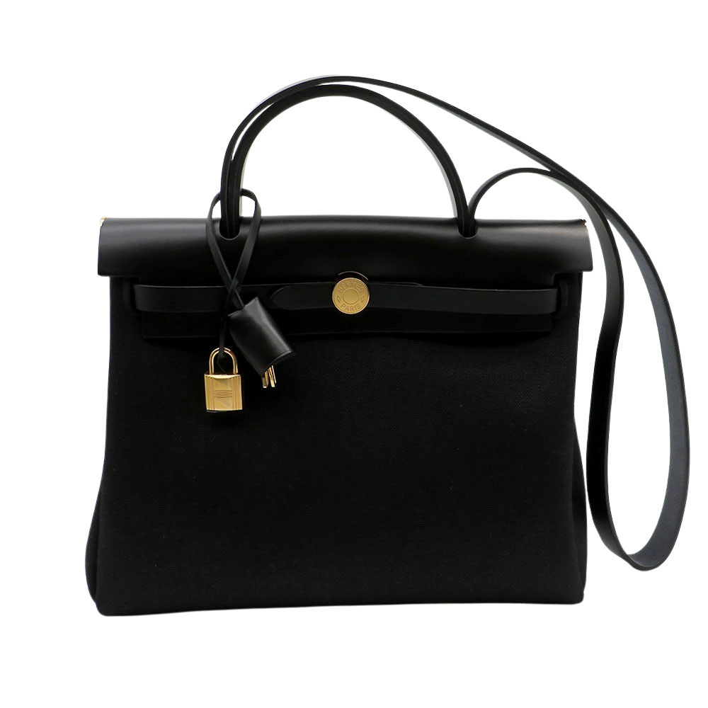 Hermès Herbag Zip 31 Retourné, noir / noir mit Gelbgold Beschlägen ungetragen