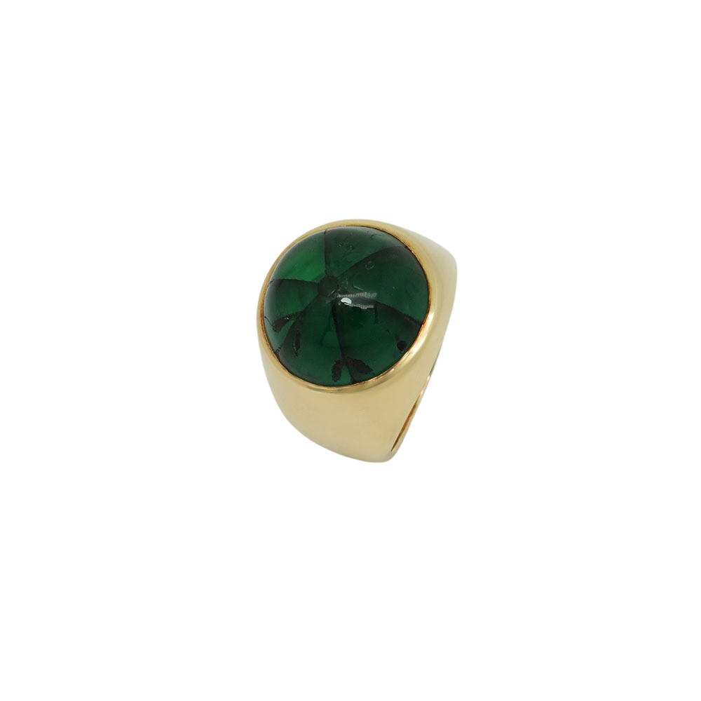 Ring with 12.55ct Trapiche emerald in 750/18K Yellow Gold Size 54 with expertise