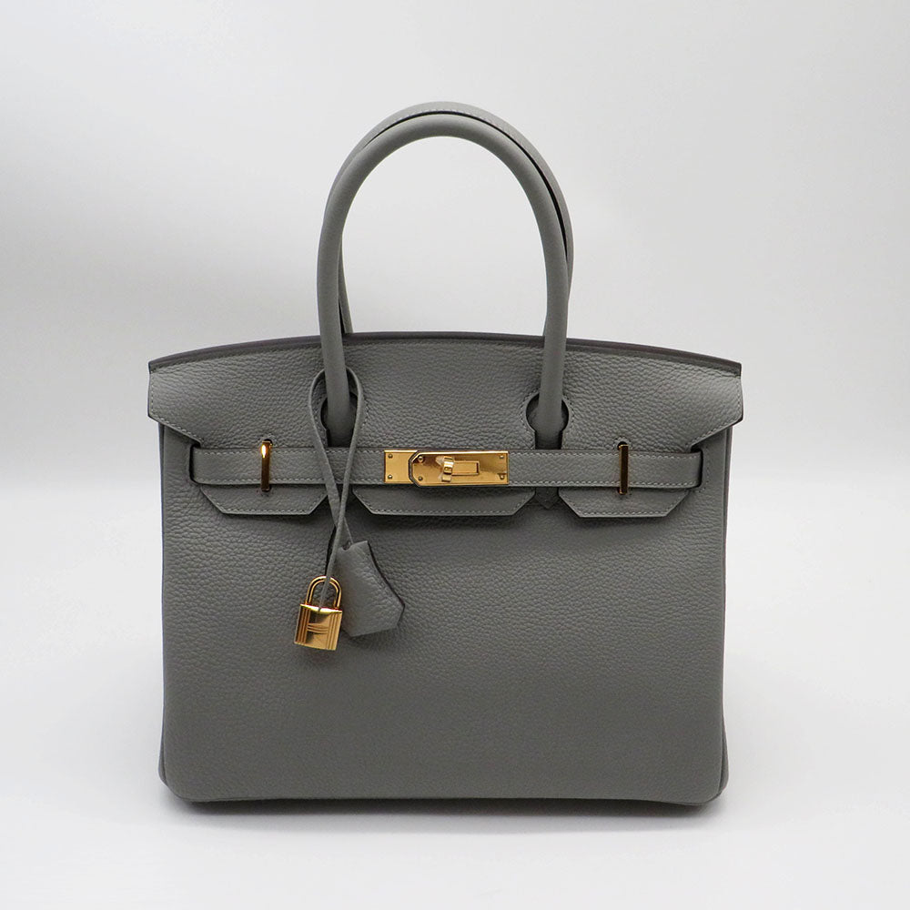 Hermès Birkin 30 Veau Togo 4Z Gris Mouette mit Gelbgold Beschlägen