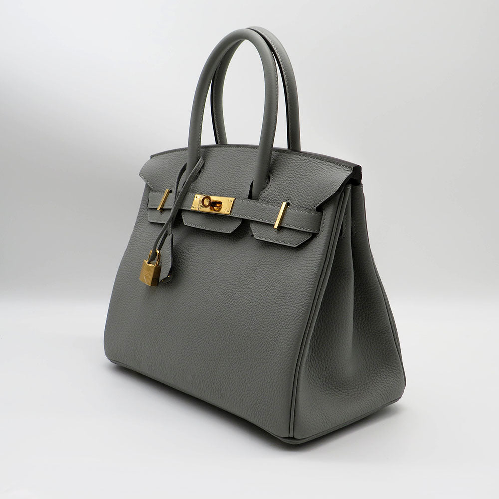 Hermès Birkin 30 Veau Togo 4Z Gris Mouette mit Gelbgold Beschlägen