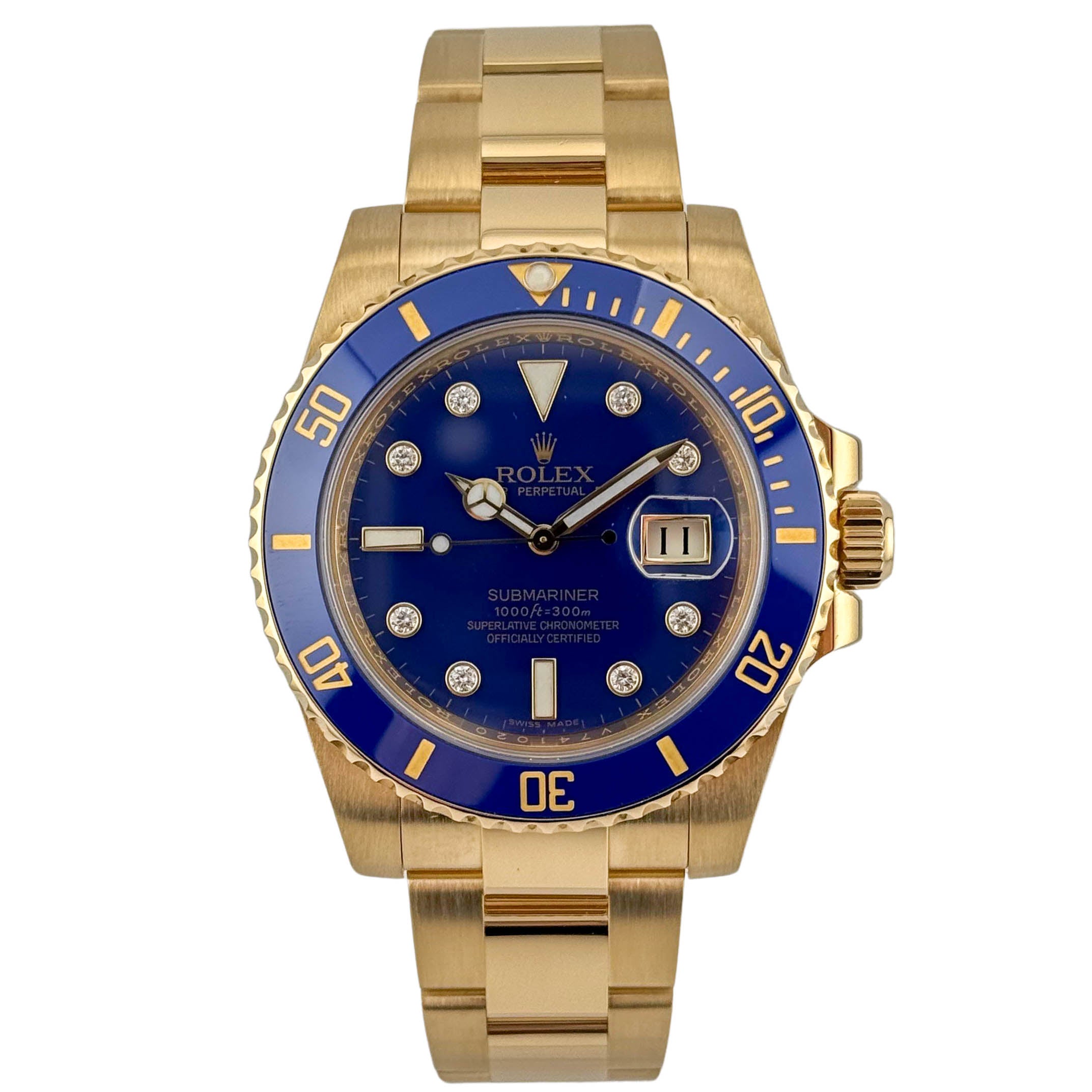 Rolex Submariner 40 Yellow Gold 116618LB - 2014 Diamond Dial