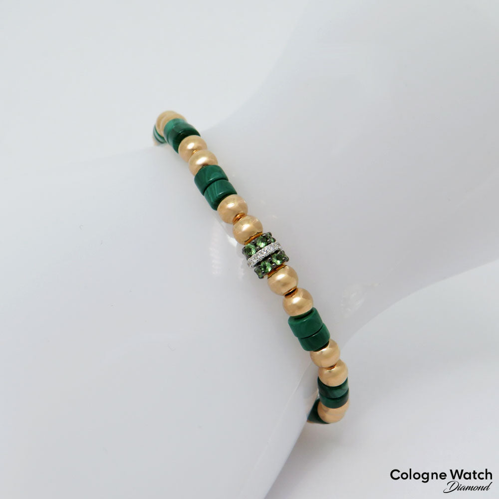 Jaibor pull bracelet with brilliant-cut diamond, tsavorite and malachite in 750/18K rose gold / nylon