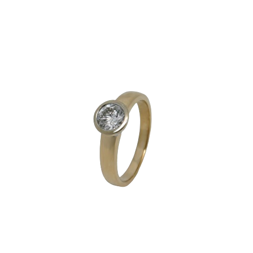 Ring Solitärring mit 1,02ct H-p1 Brillant in 585/14K Weiß-/Gelbgold Gr. 60