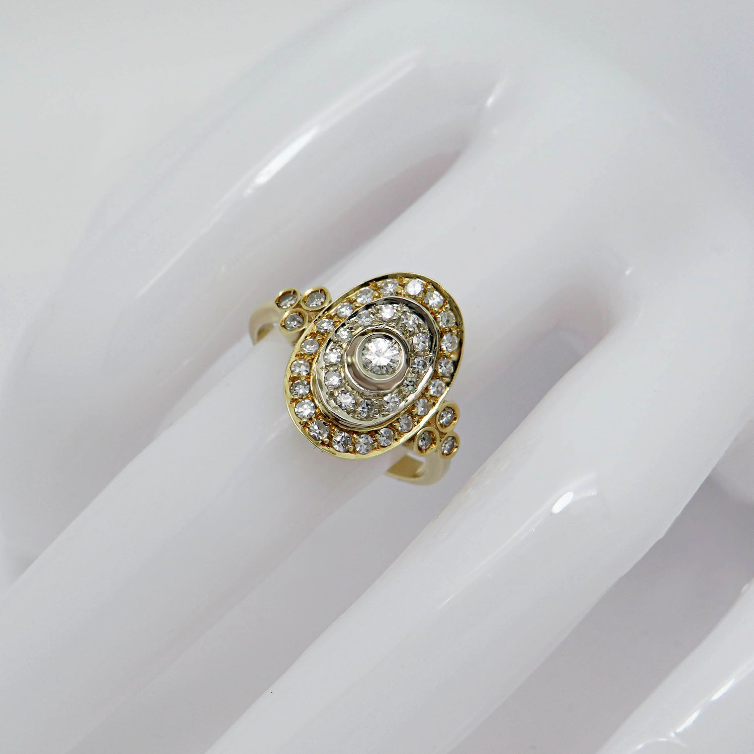 Art Deco Ring mit ca. 0,50ct Diamant in 585/14K Weiß-/Gelbgold Gr. 51