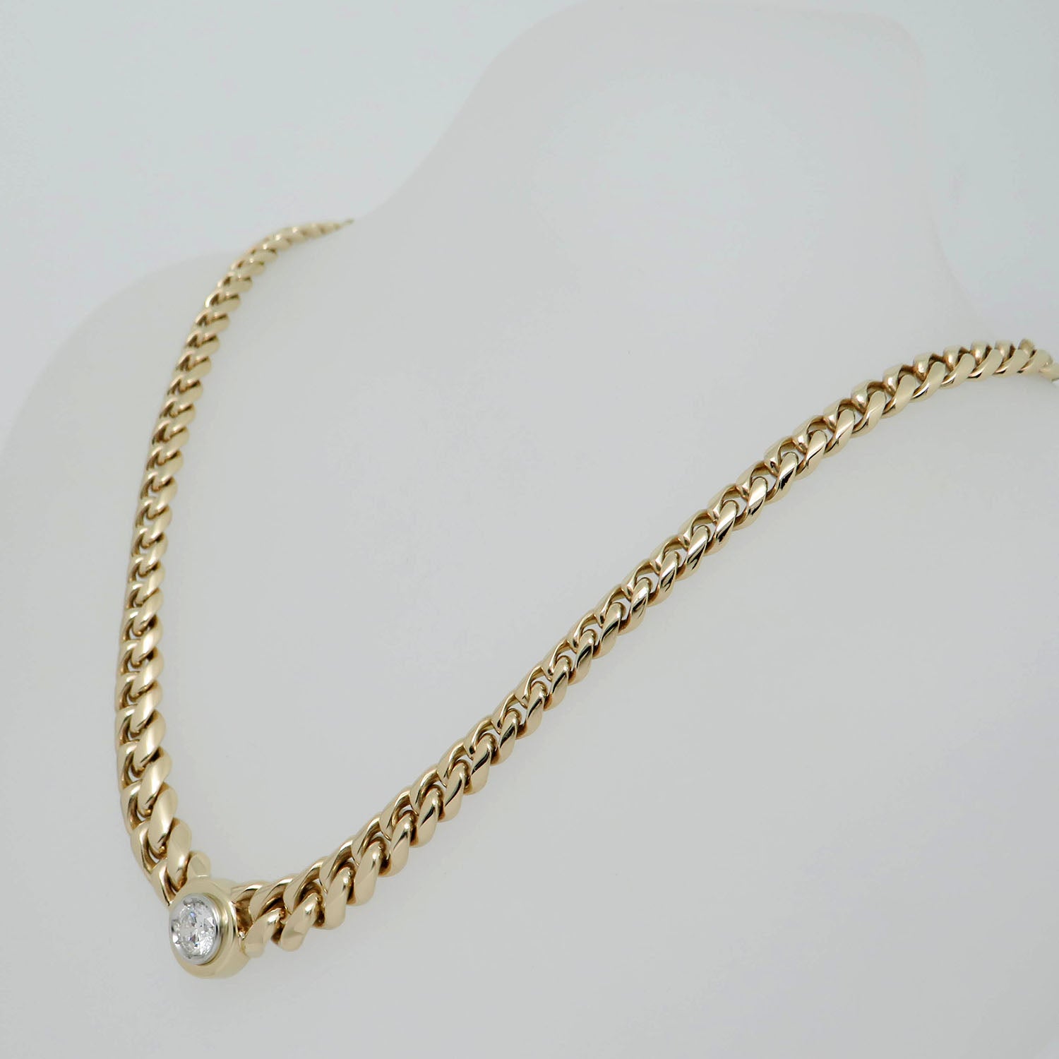 Necklace Chain Curb chain with 0.638ct E-vsi 2 brilliant-cut diamonds in 585/14K Yellow Gold / DPL Expertise