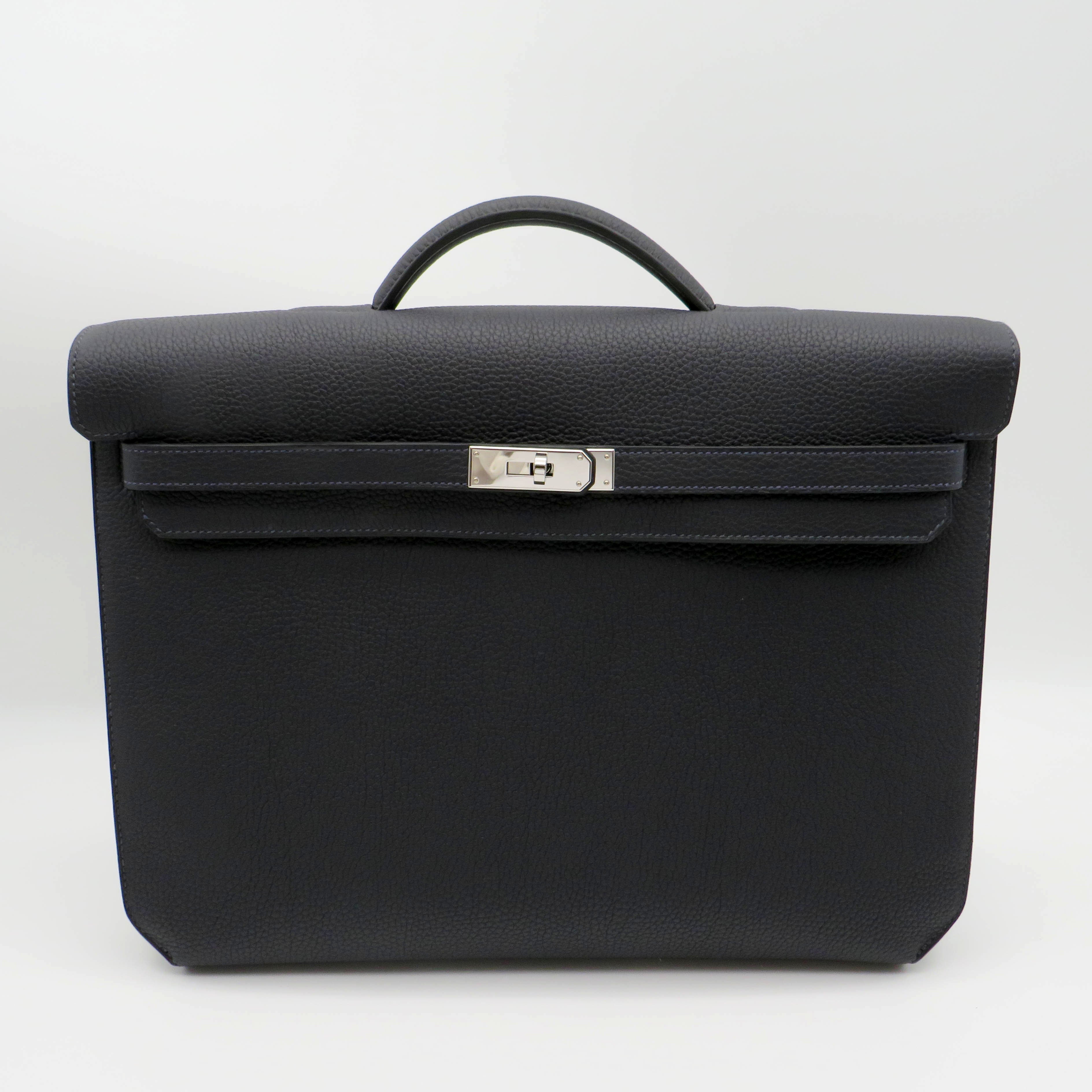 Hermès briefcase Kelly Dépéches 36, caban Togo leather Leather with Palladium fittings