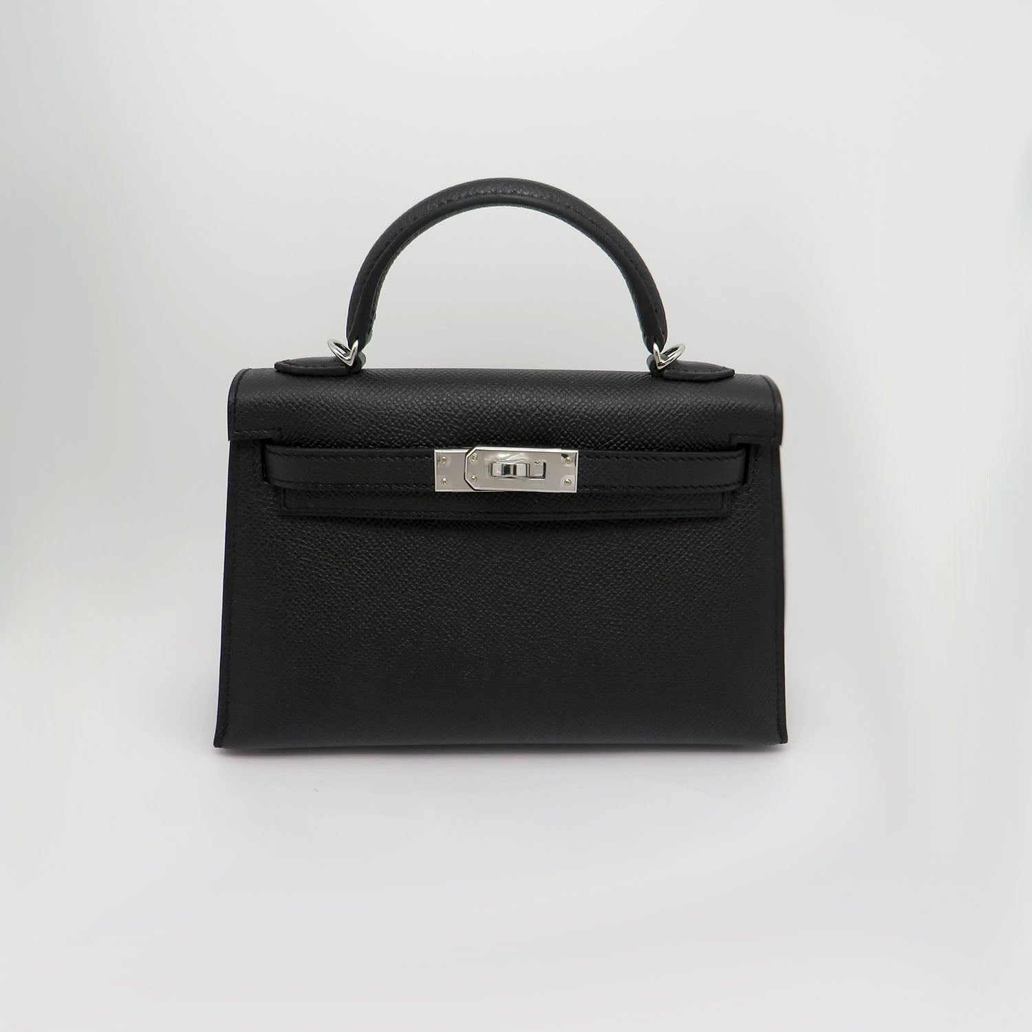 Hermès Mini Kelly 20, Epsom Leder schwarz mit Palladium Beschlägen