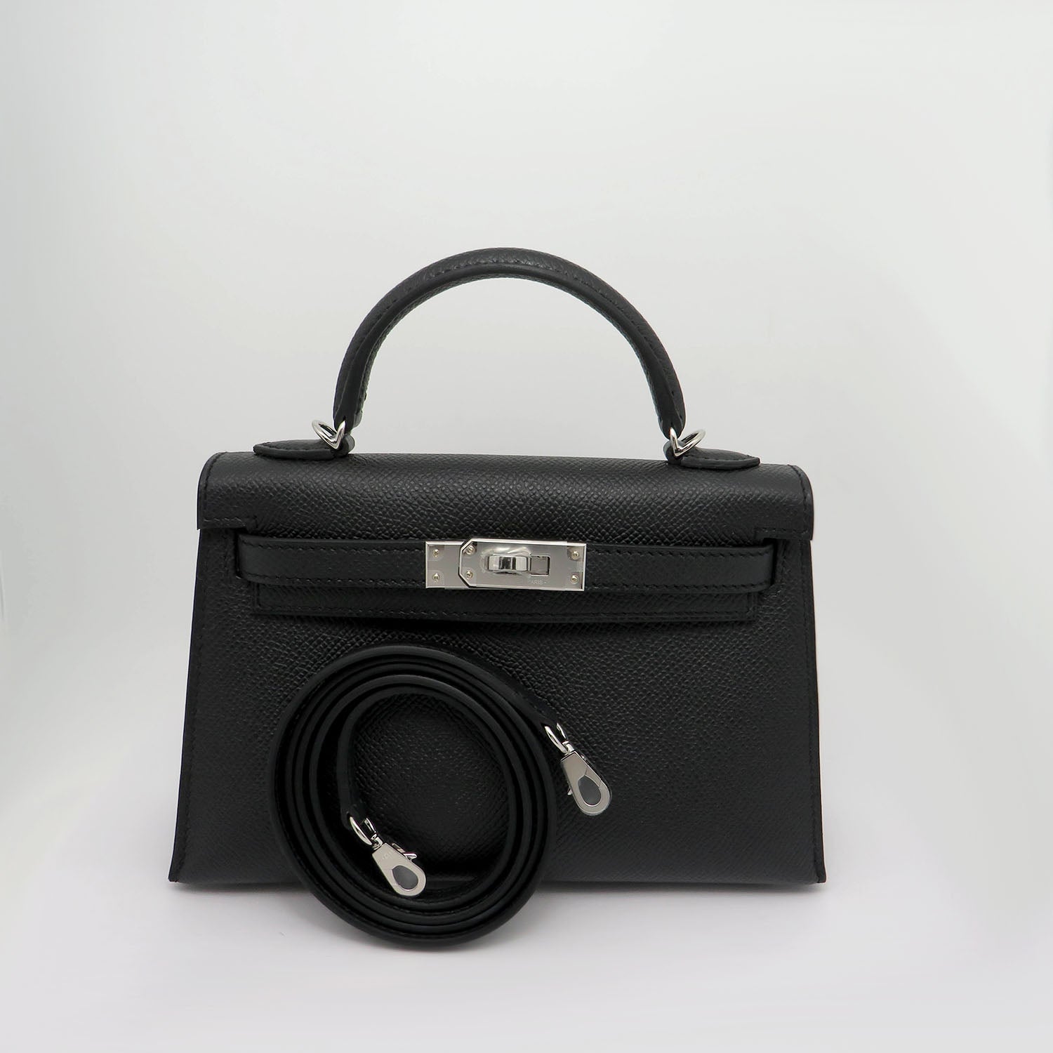 Hermès Mini Kelly 20, Epsom Leder schwarz mit Palladium Beschlägen