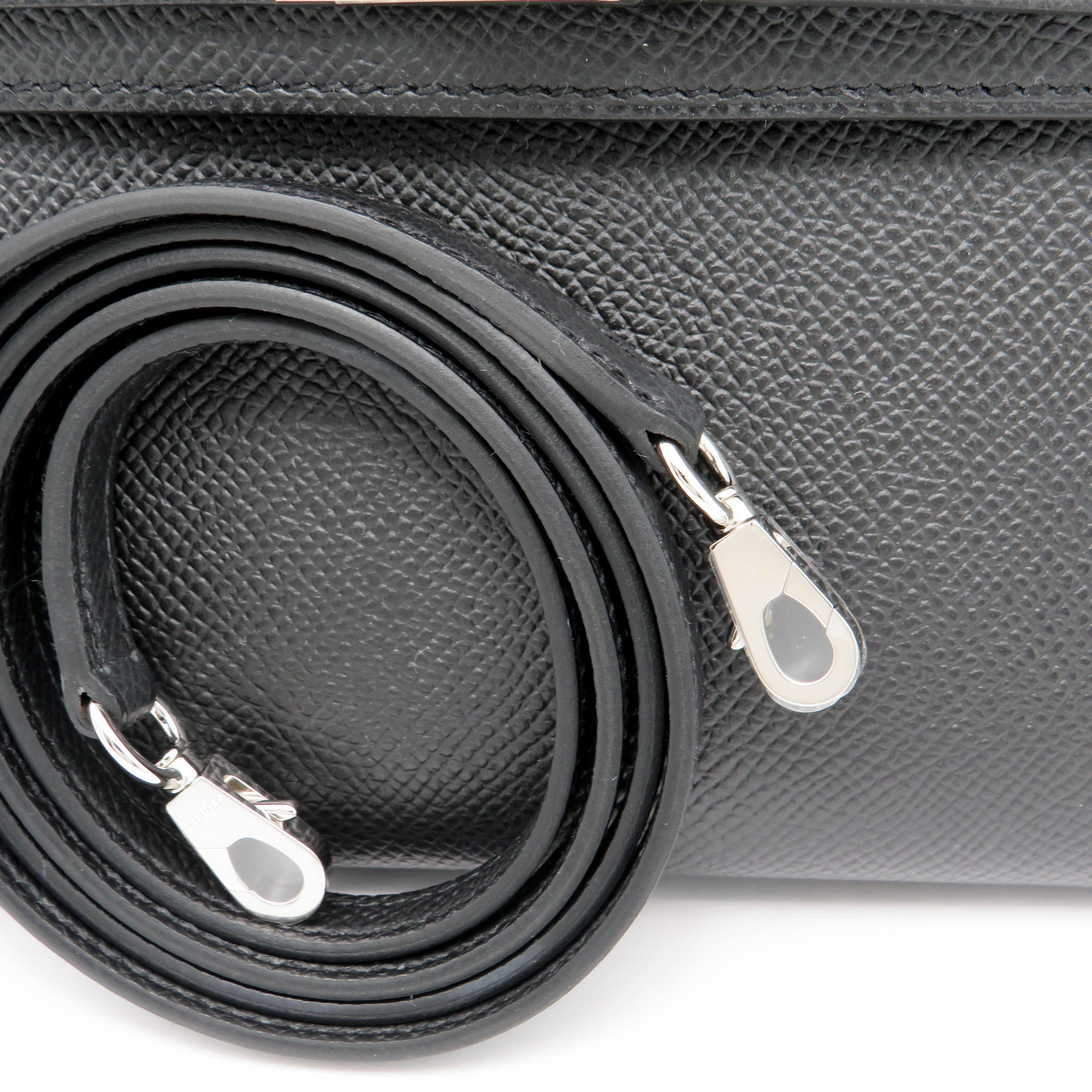 Hermès Mini Kelly 20, Epsom Leder schwarz mit Palladium Beschlägen