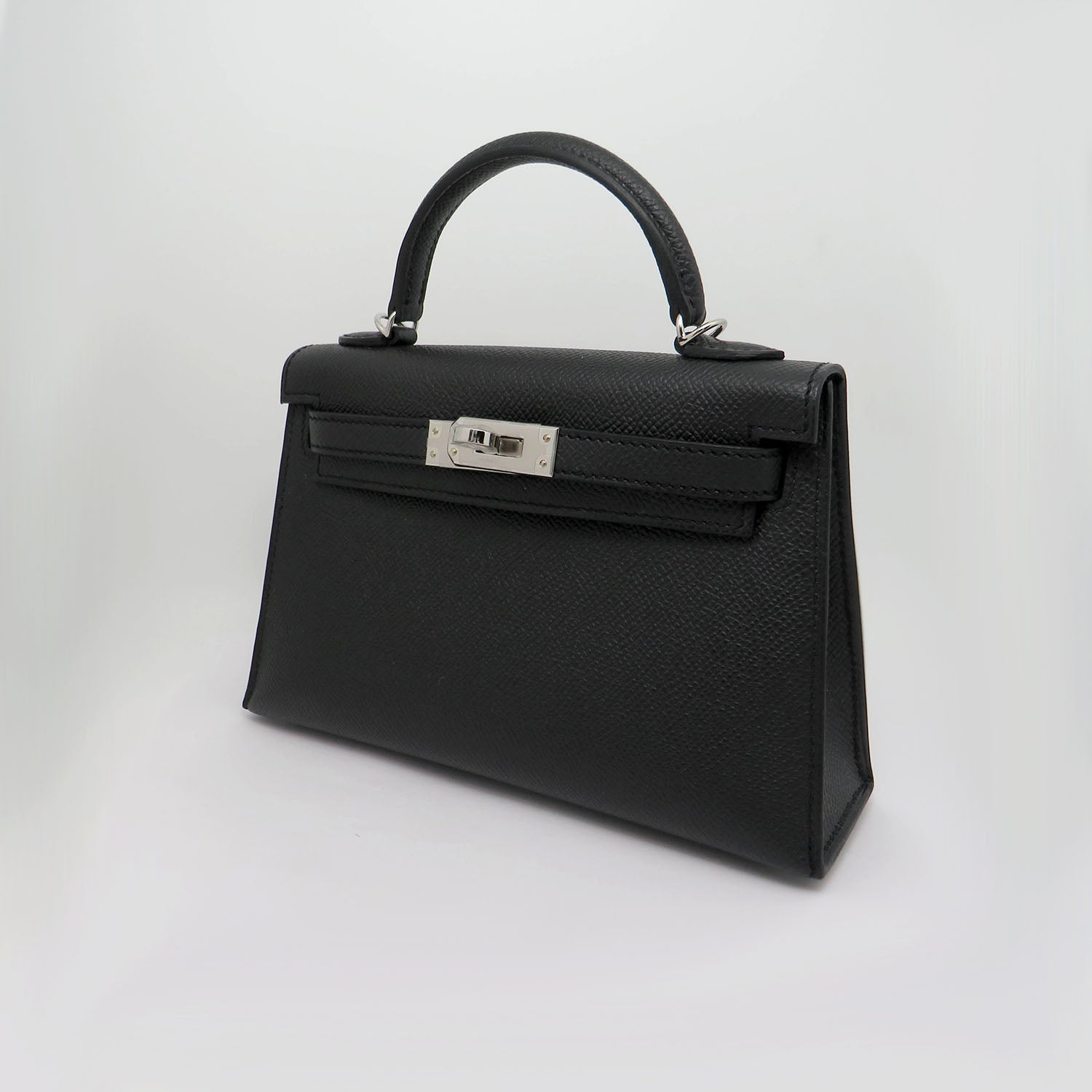 Hermès Mini Kelly 20, Epsom Leder schwarz mit Palladium Beschlägen